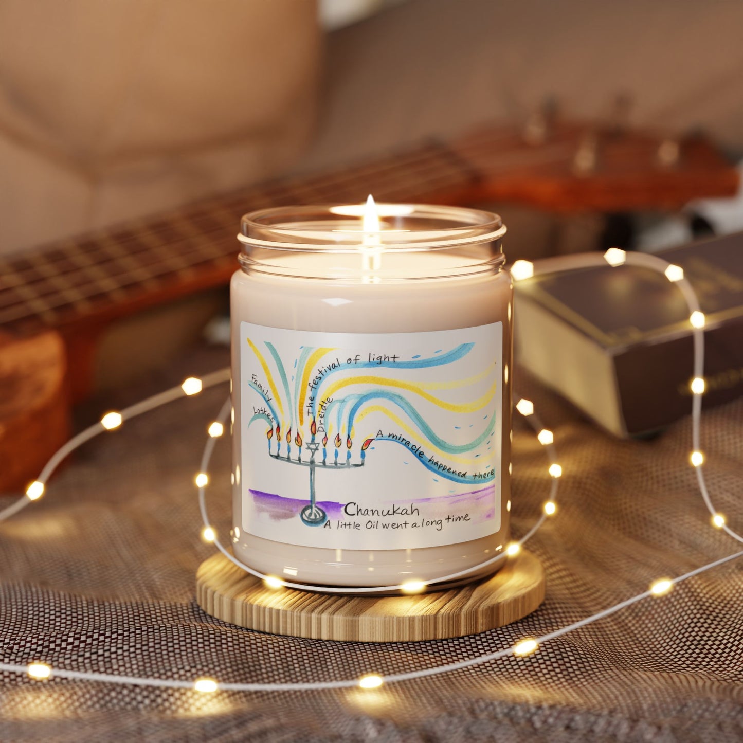 Chanukah Scented Soy Candle, 9oz with Menorah art