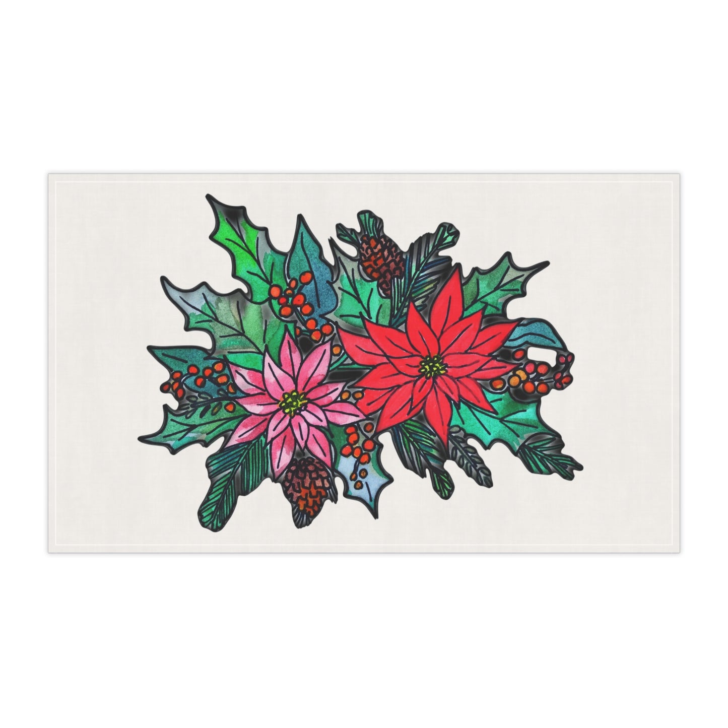 Christmas Poinsettia on a White Tea Towel (cotton)