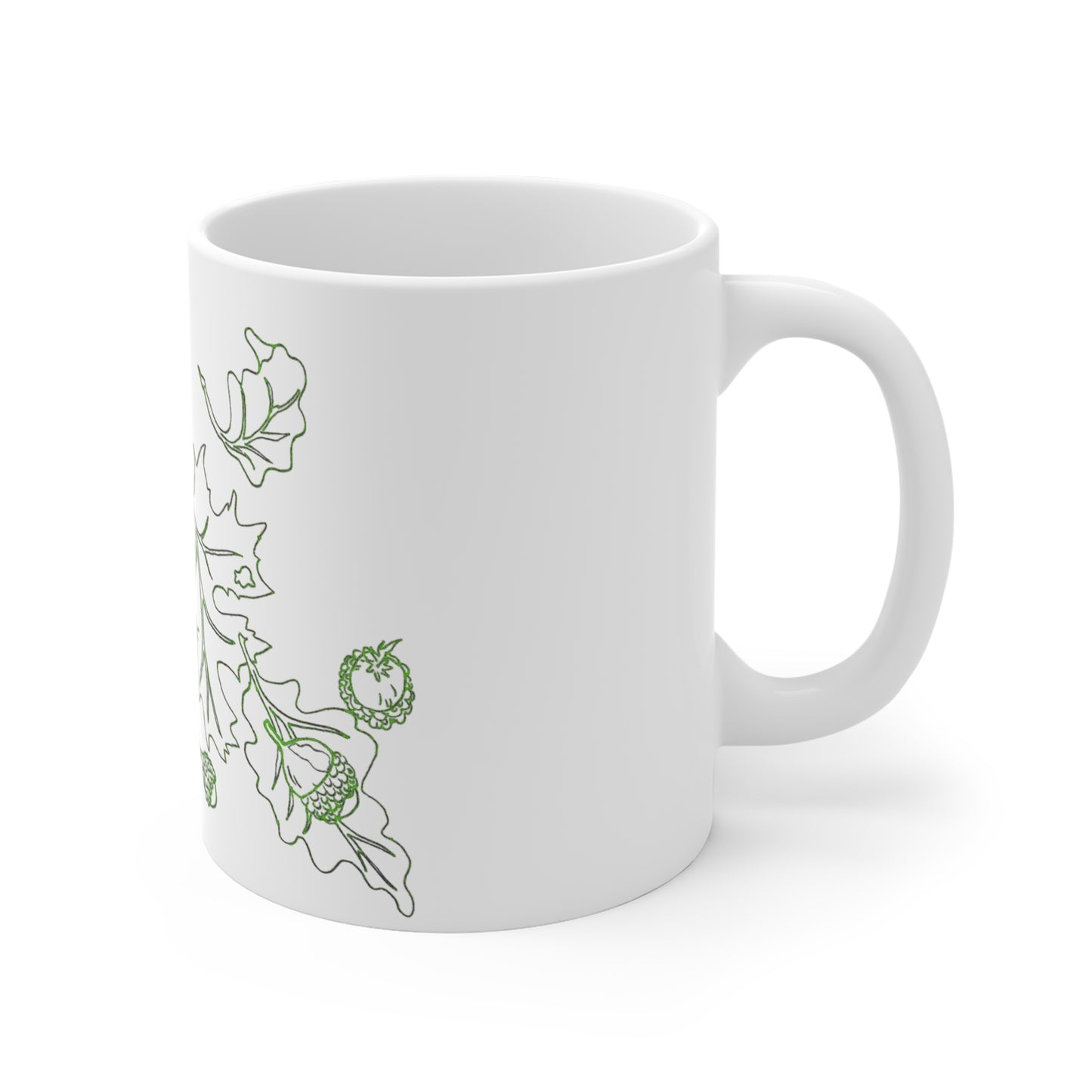A Green Line-Art Autumn Foliage Mug 11oz