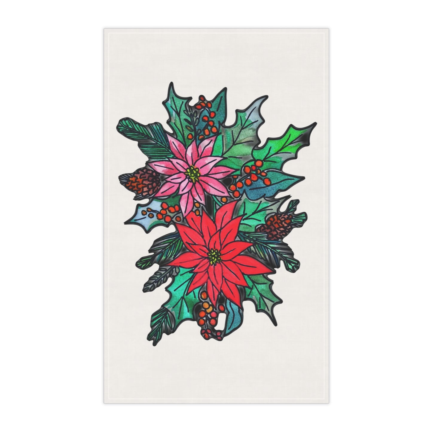 Christmas Poinsettia on a White Tea Towel (cotton)