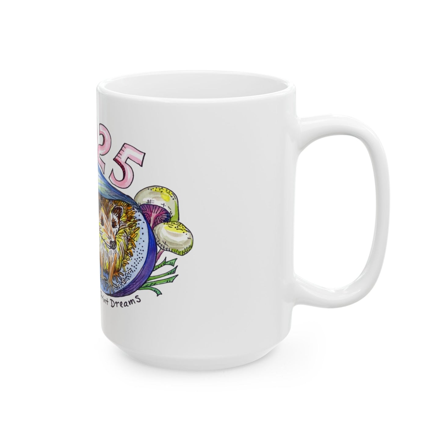 Happy New Year Ceramic Mug with Hedgehogs, (15oz)