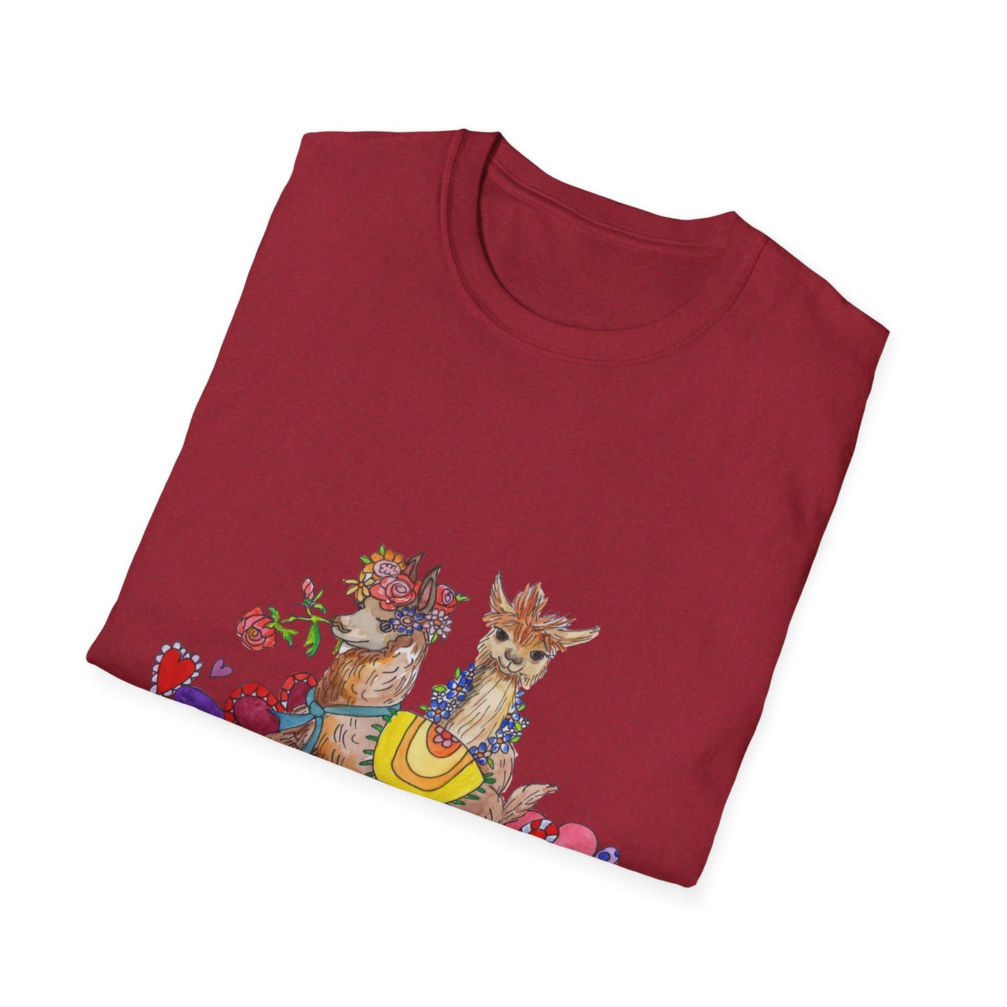 Valentine's Day Lamas on a Unisex Softstyle T-Shirt Featuring