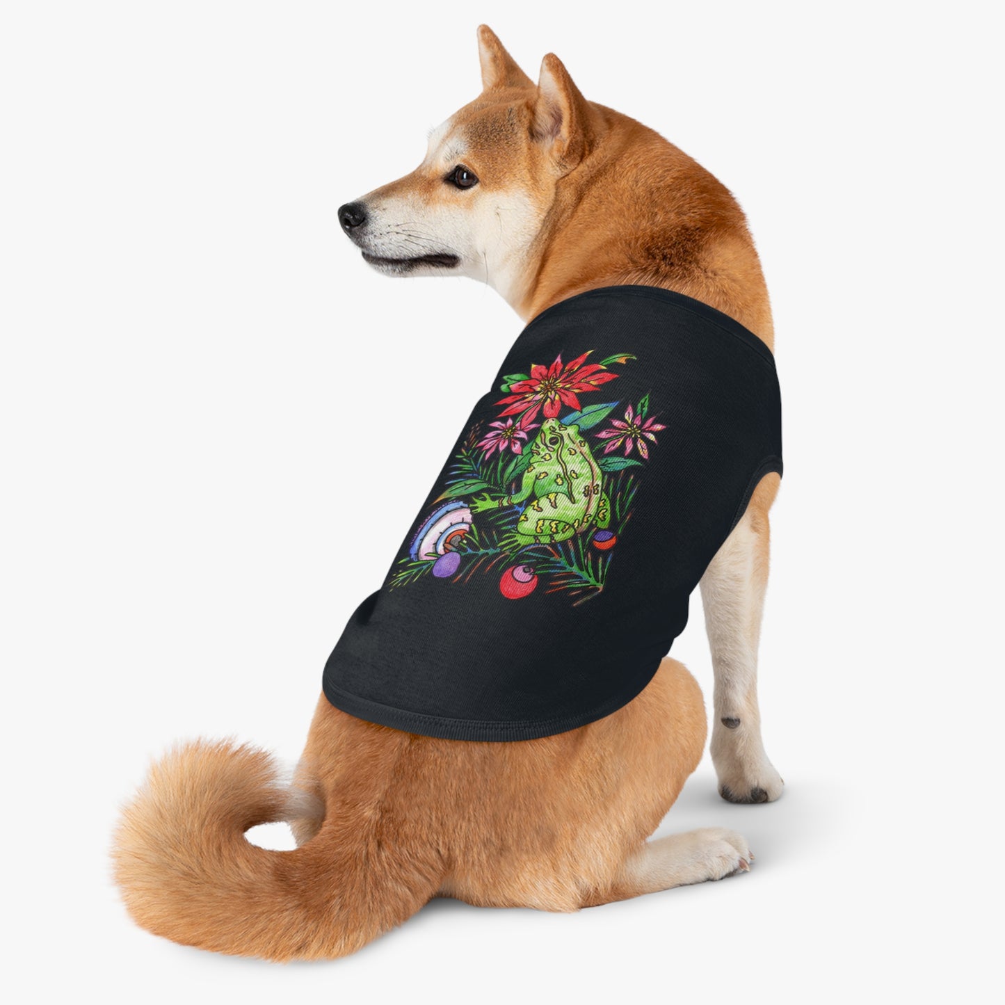 Holiday Frog Pet Tank Top — Festive Poinsettia & Ornaments
