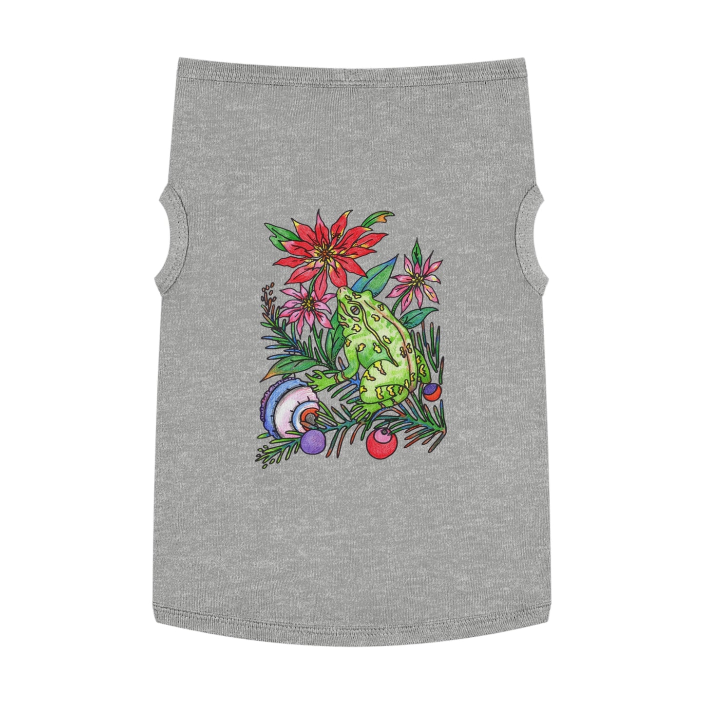 Holiday Frog Pet Tank Top — Festive Poinsettia & Ornaments