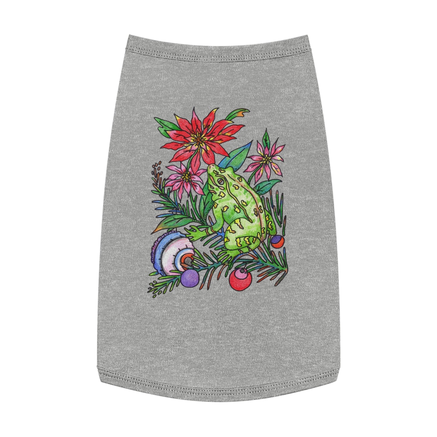 Holiday Frog Pet Tank Top — Festive Poinsettia & Ornaments