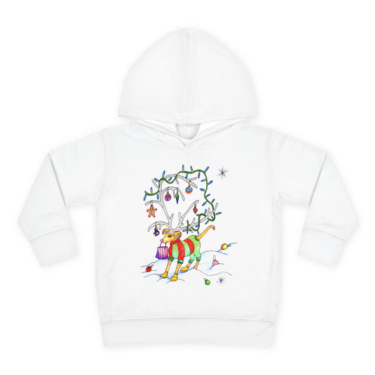 Toddler Hoodie with Colorful "Dog-Reindeer" & Holiday Lights – Cute Christmas Pullover for Kids