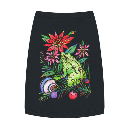 Holiday Frog Pet Tank Top — Festive Poinsettia & Ornaments