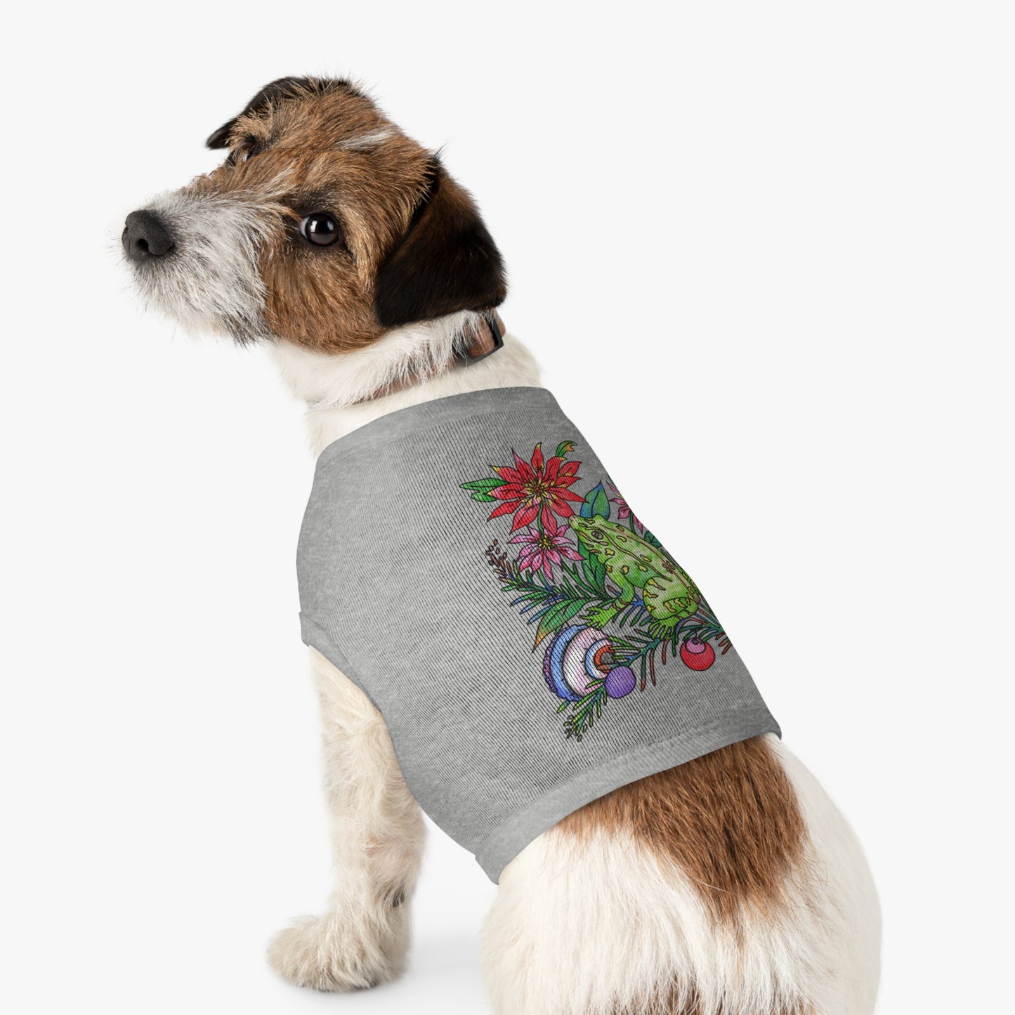 Holiday Frog Pet Tank Top — Festive Poinsettia & Ornaments