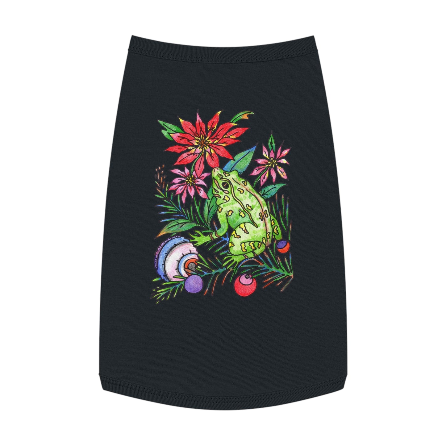 Holiday Frog Pet Tank Top — Festive Poinsettia & Ornaments