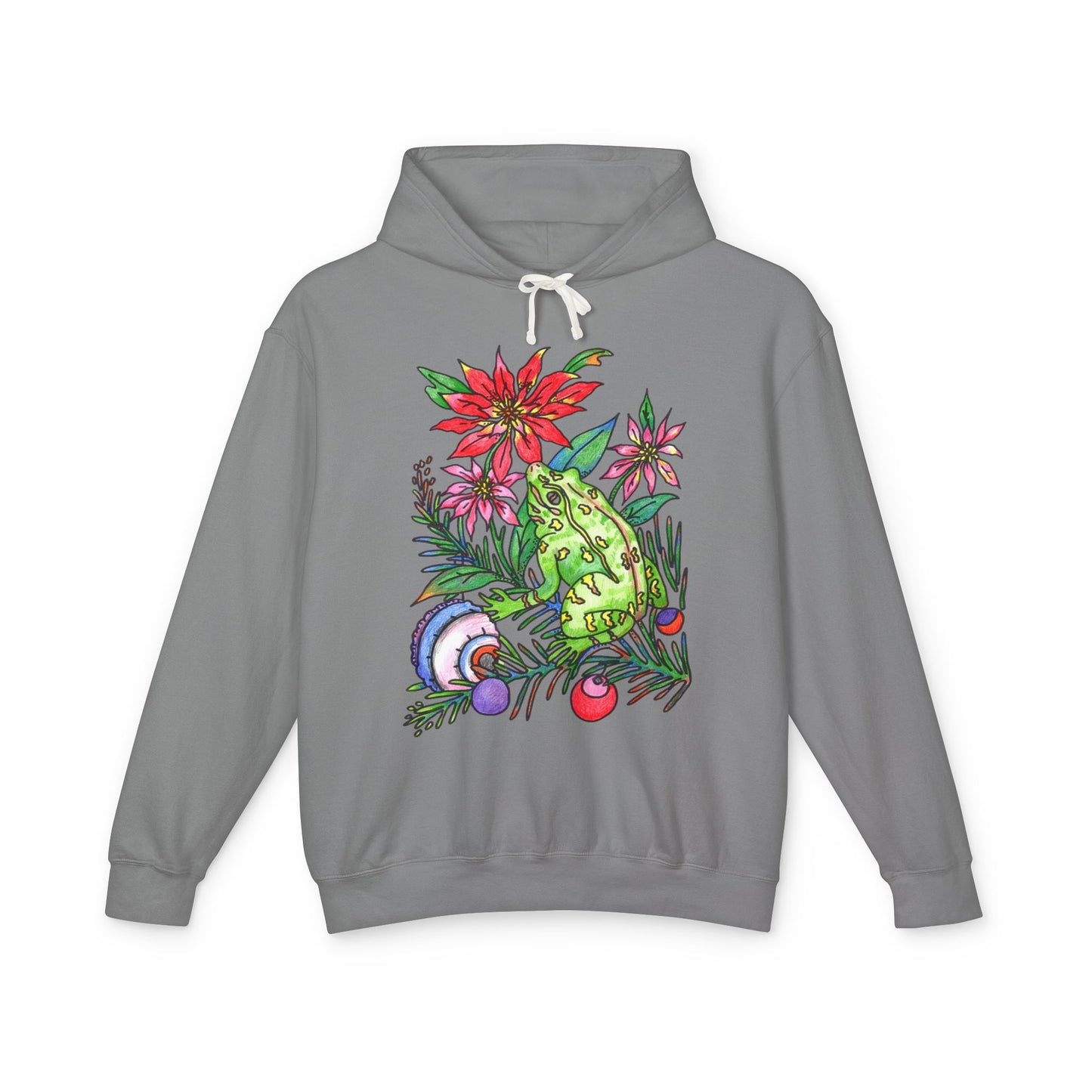 Unisex Lightweight Hooded Sweatshirt Featuring a Christmas Frog