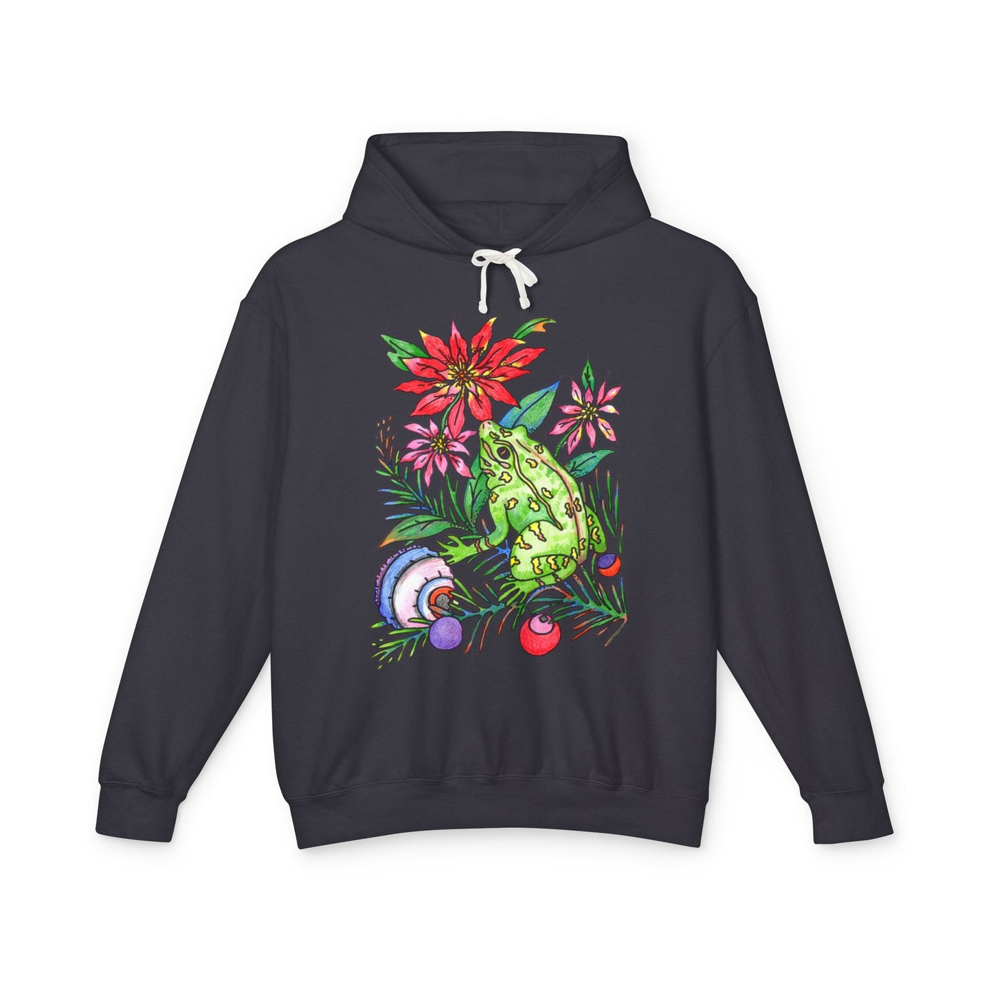Unisex Lightweight Hooded Sweatshirt Featuring a Christmas Frog